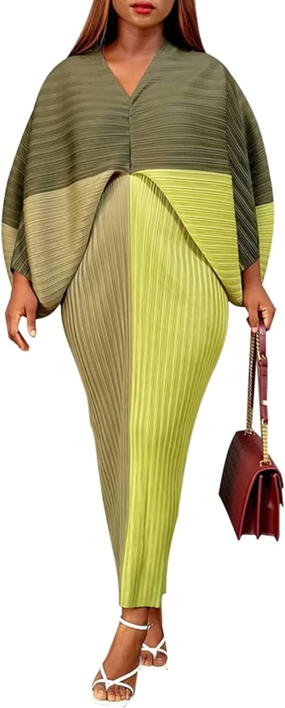 V Neck Bat Sleeve Floral Printed Dress