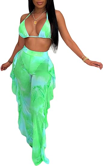 Two Piece Cropped Top Ruffled Trousers