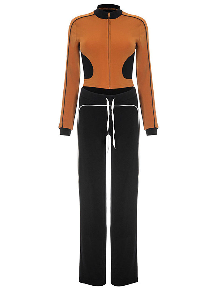 Stand Collar Slim Fit Fitness Jacket and Shorts Set