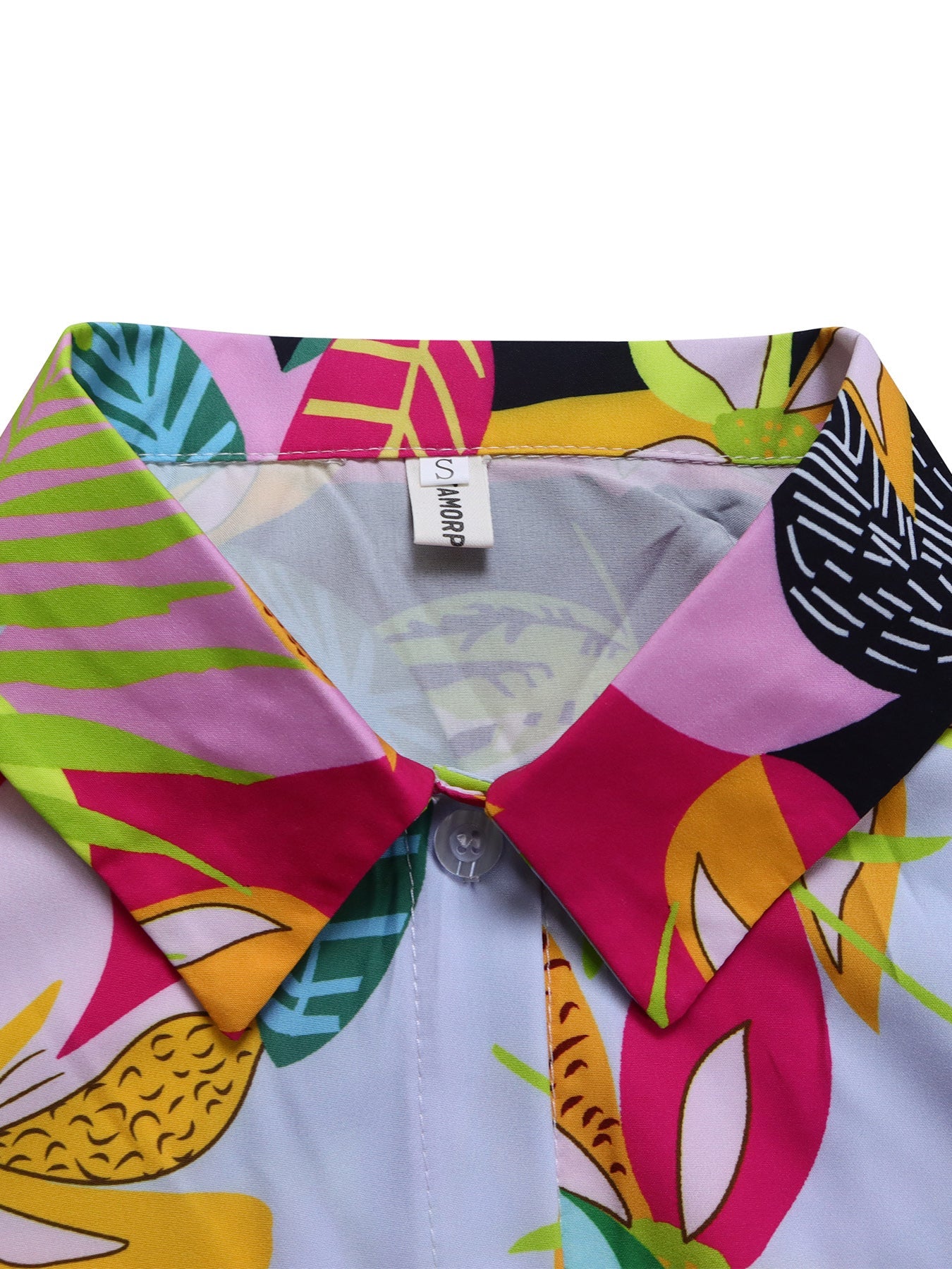 Printed Two-Piece Set with Collar Tie Shirt & Wide-Leg Pants