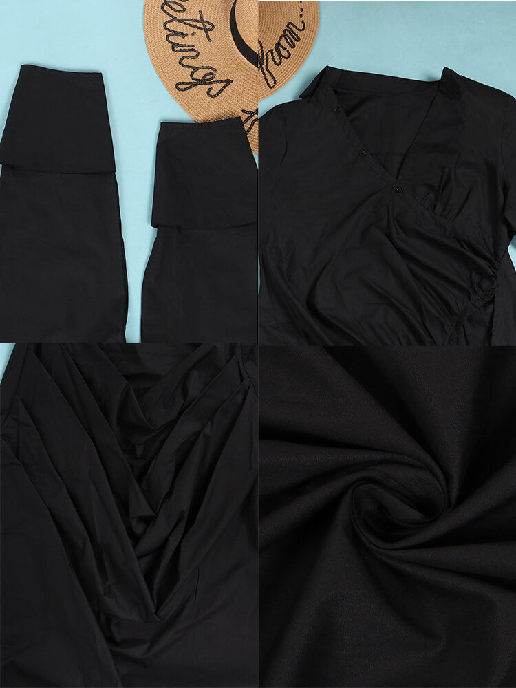 Long Sleeve V Neck Ruched Split Top