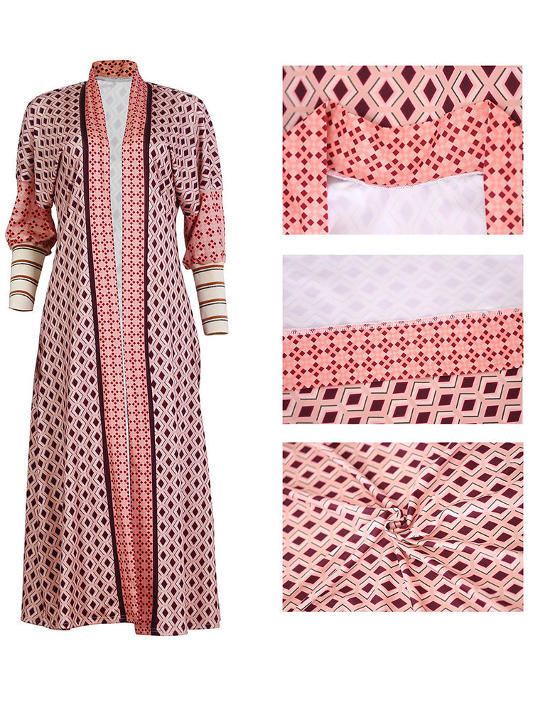 Long Sleeve Printed Color Block Cardigan