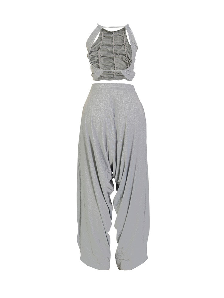 Two Piece Backless Crop Top Bloomers