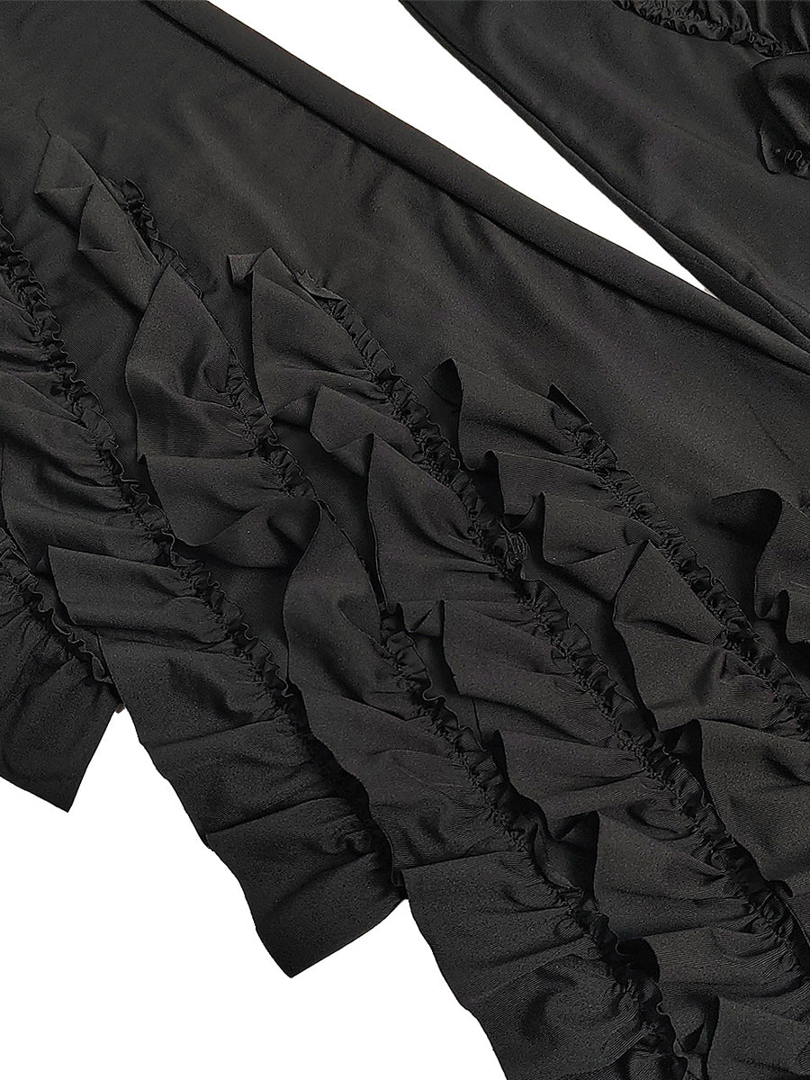 Two Pieces Short Sleeve Ruffle Trim Jumpsuit