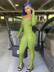Long Sleeve Solid Backless Jumpsuit