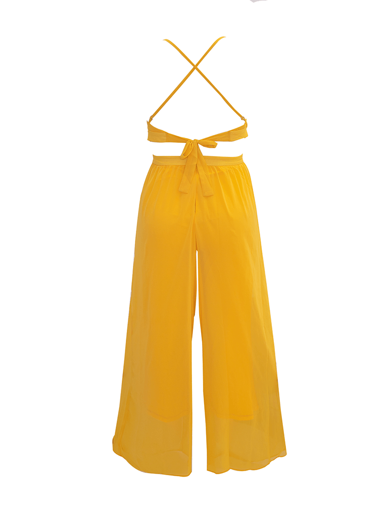 Spaghetti Strap Chiffon Backless Wide Leg Jumpsuit