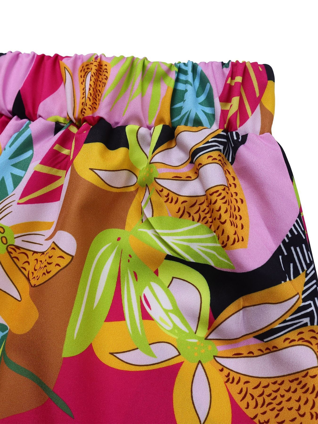 Printed Two-Piece Set with Collar Tie Shirt & Wide-Leg Pants