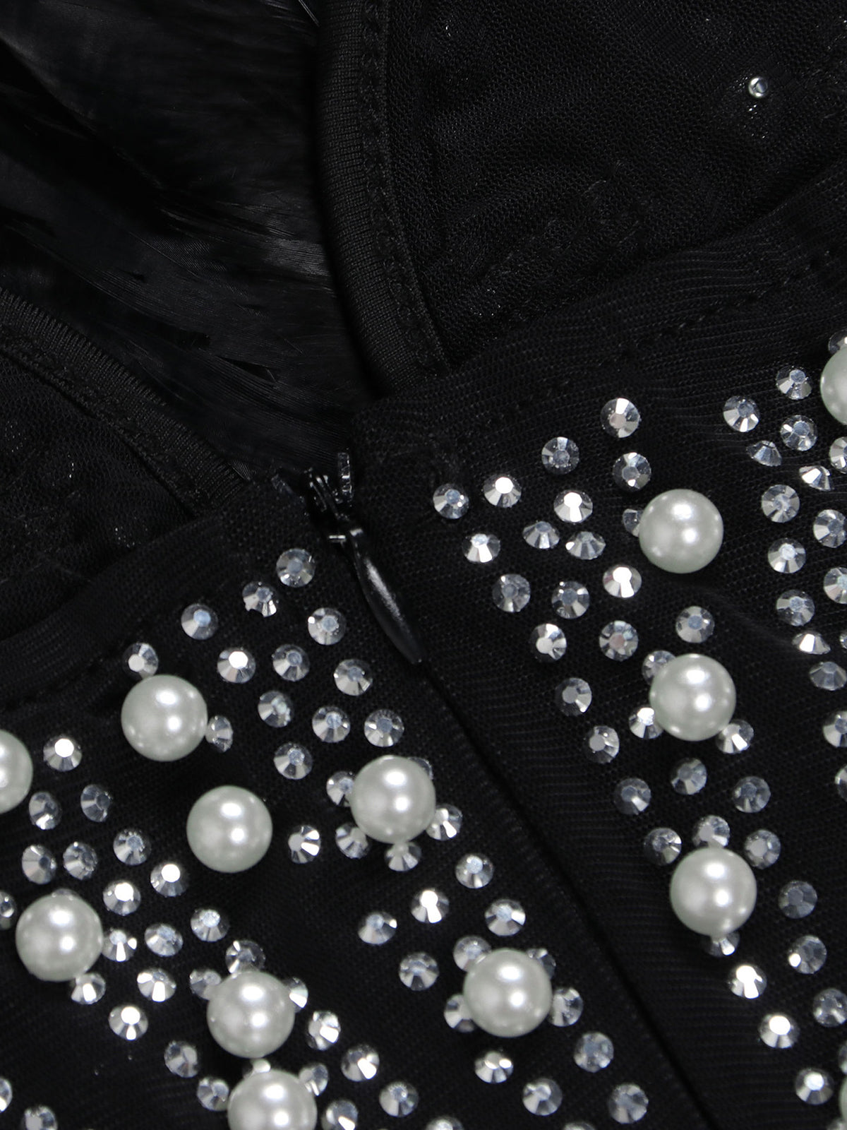 Feather Rhinestone Strapless Mini Dress