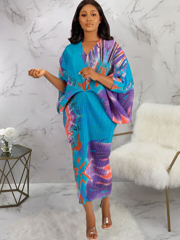 Bat Sleeve Floral Print Maxi Dress