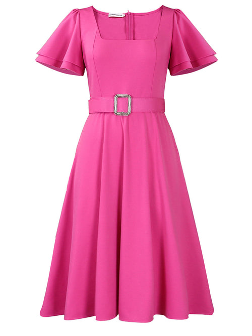 Midikleid mit ausgestellten Ärmeln und eckigem Ausschnitt, inklusive Gürtel
