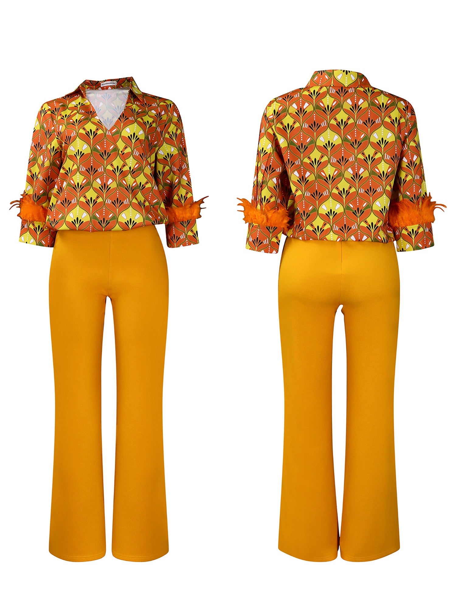 Printed Long Sleeve Shirt & Wide-Leg Pants