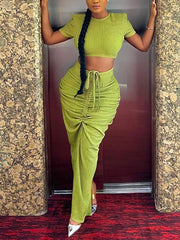 Two Pieces Crop Top Pleated Skirt Sets
