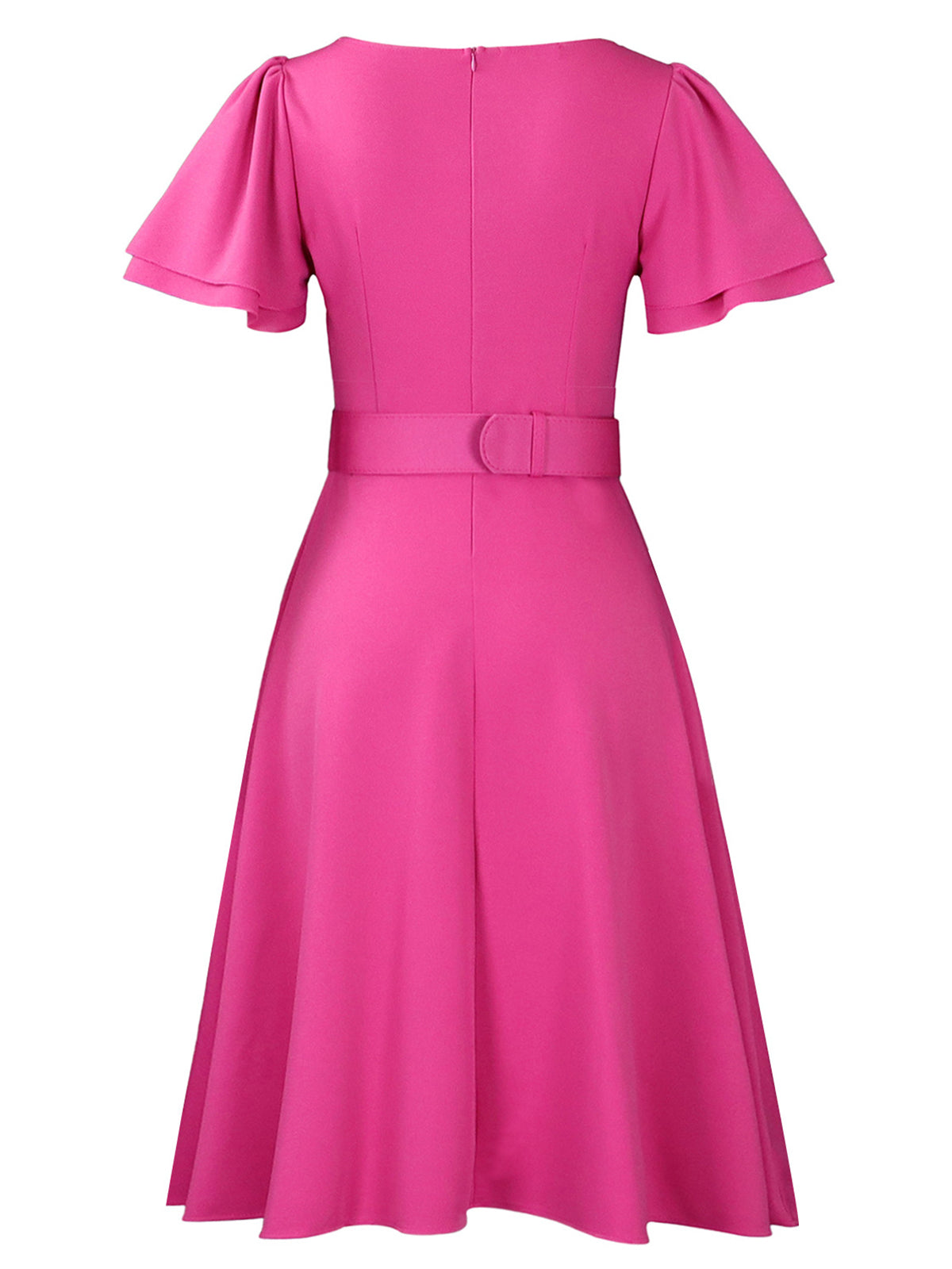 Flared Sleeve Square Neck Midi Dress with Belt