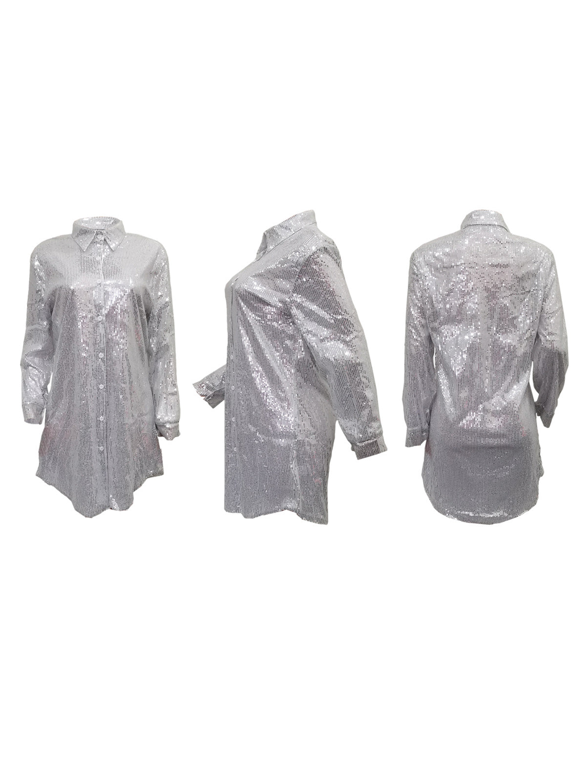 Sequins Long Sleeve Shirts Mini Dress
