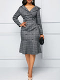 Long Sleeve Plaid Print Midi Dress