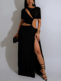 Cutout Ruched Slit Maxi Dress