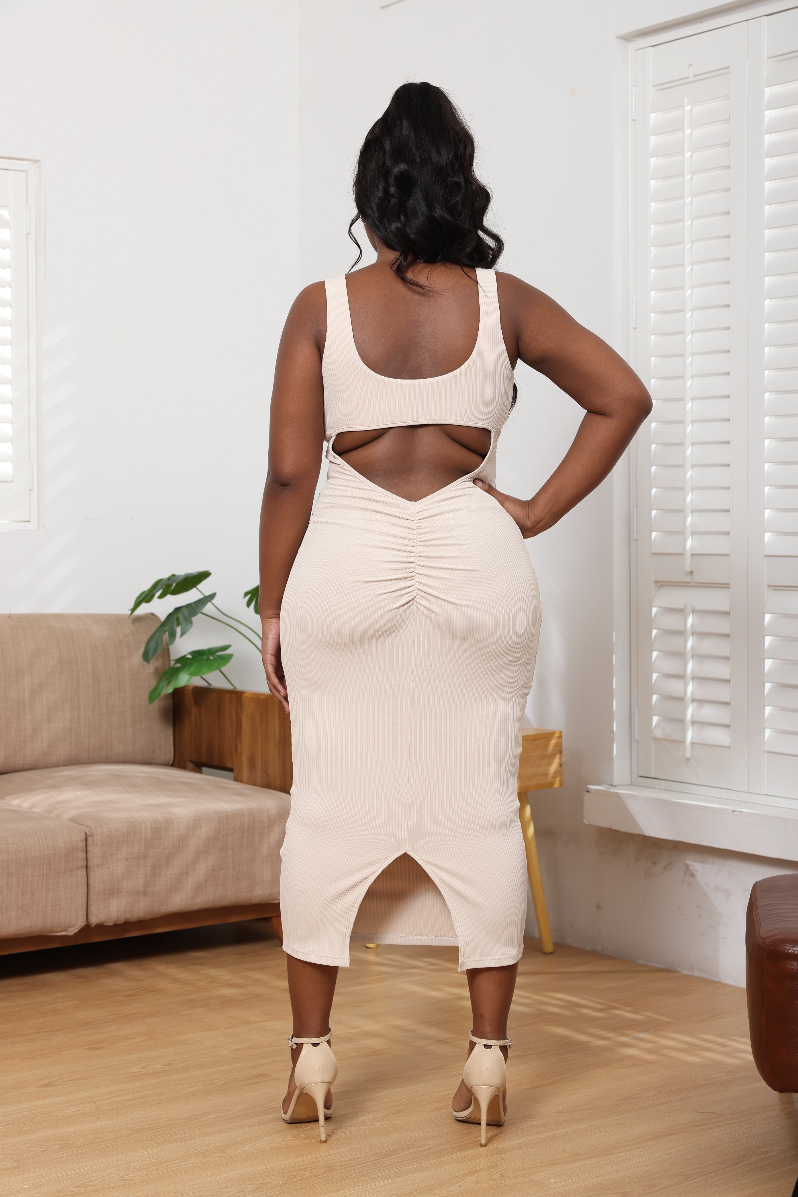 Solid Color Ribbed Sleeveless Cami Maxi Dress