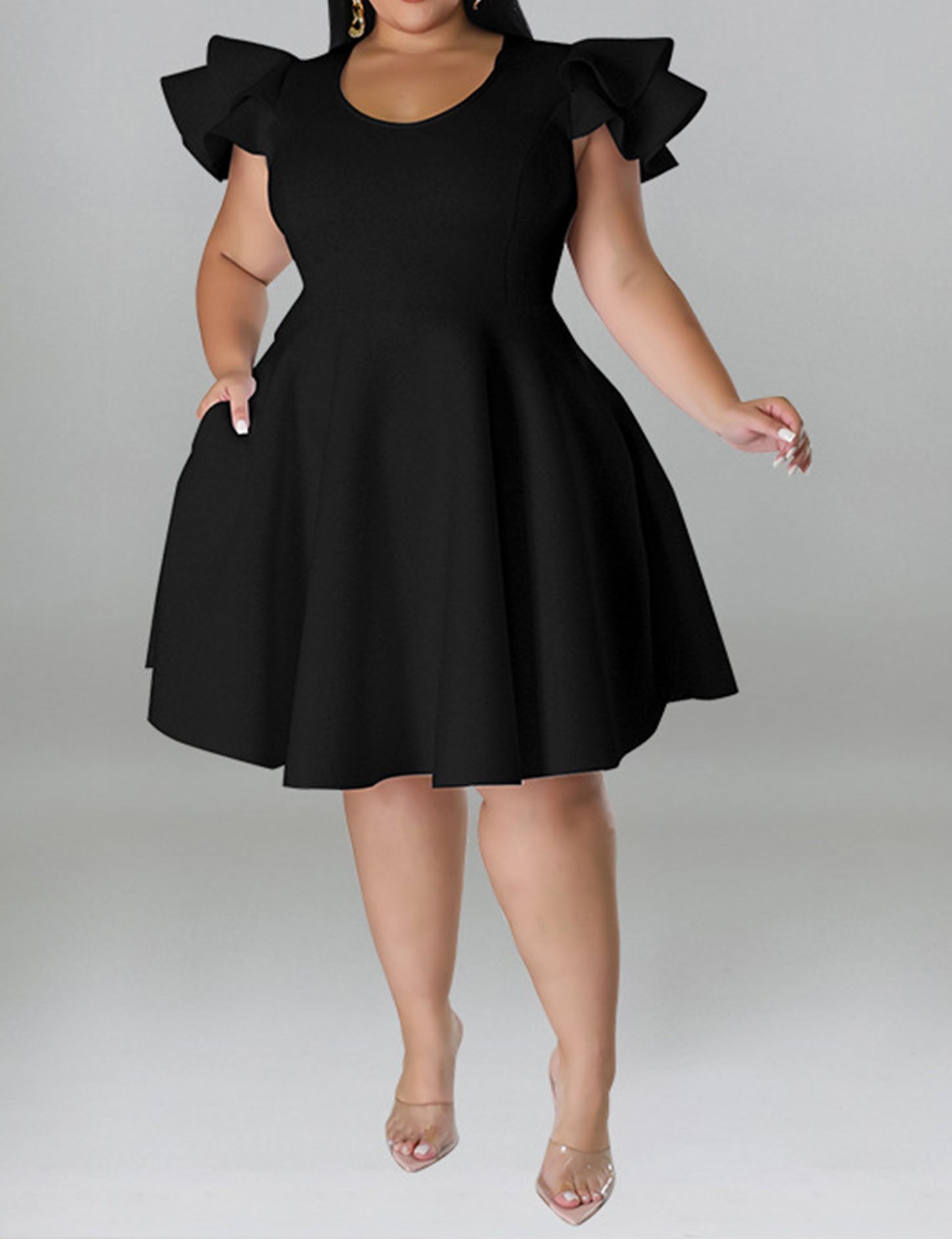 Plus Size A Line Midi Dress with Pockets