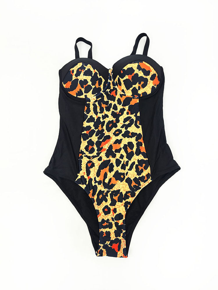 Plus Size Sleeveless Leopard Print Swimsuit