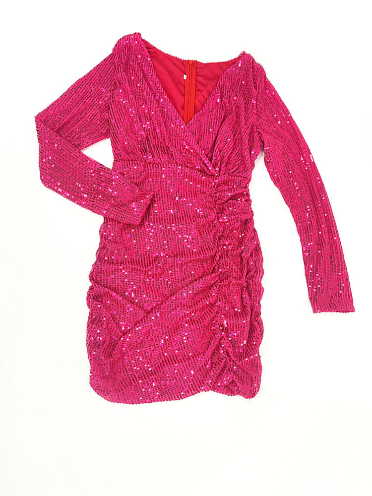 Shimmering Sequin V-Neck Bodycon Mini Dress