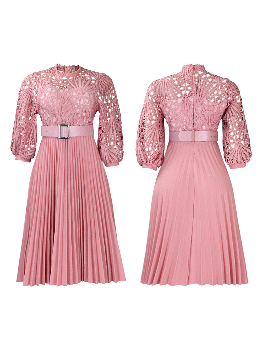 Plus Size Lace Hollow Out Pleated Dress