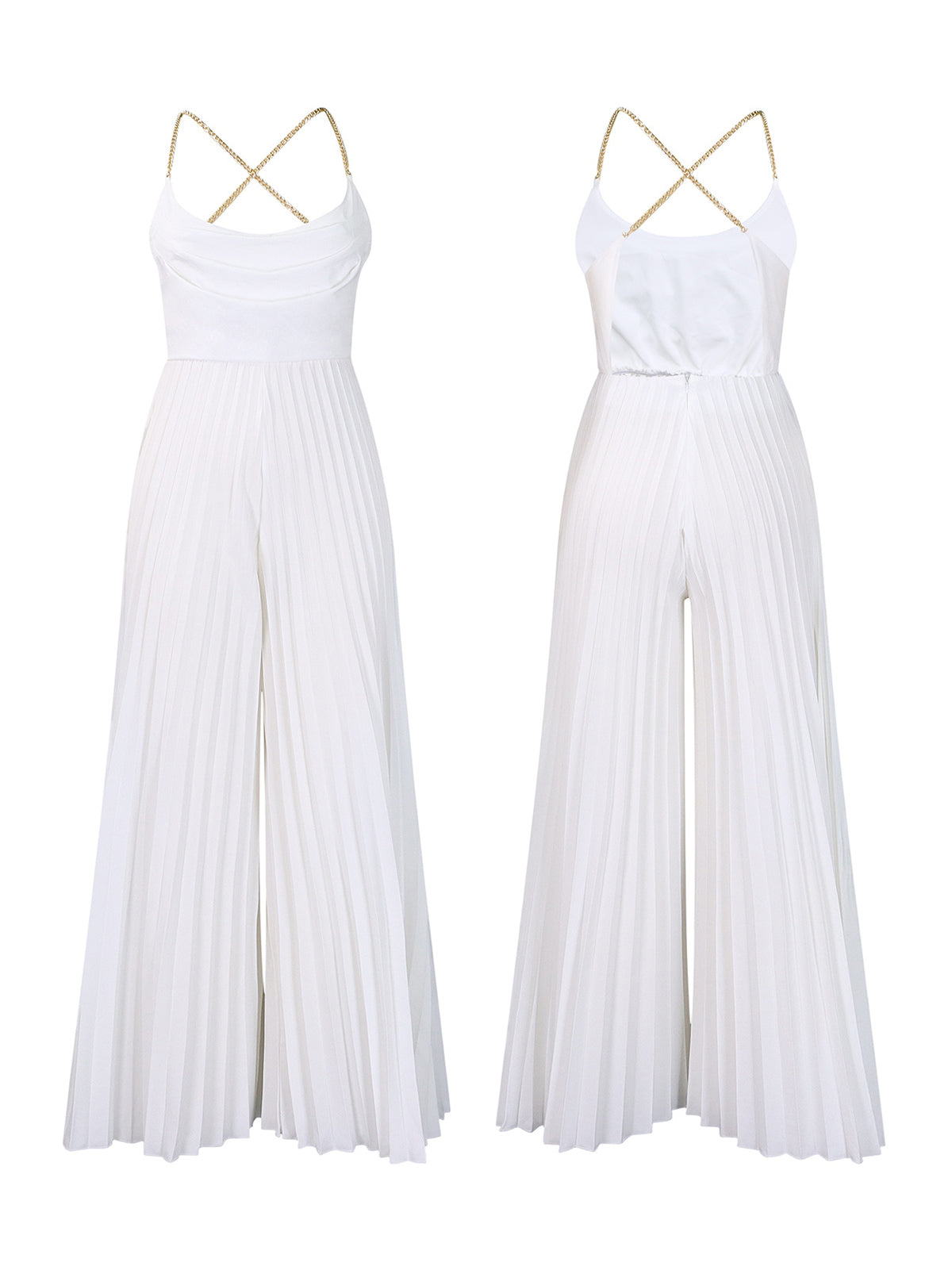 Chain Halter Backless Pleated Jumpsuit