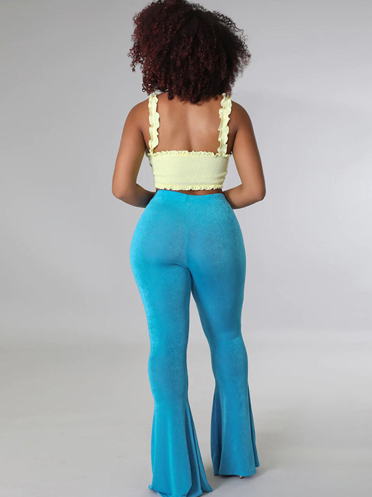 High Elastic Floor Length Flared Pants