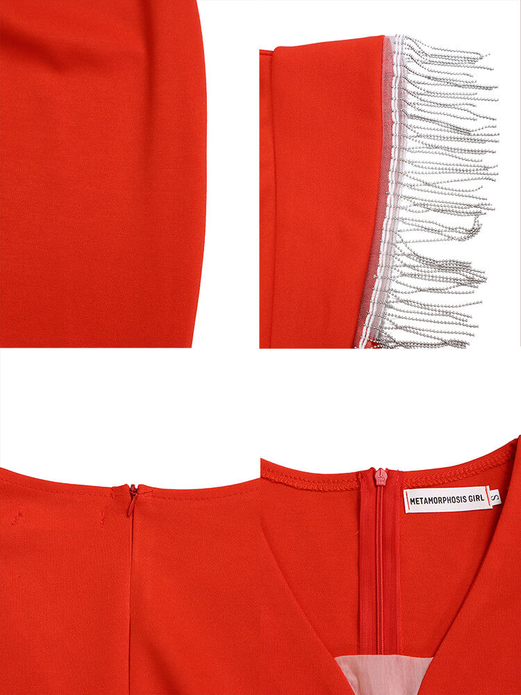 Tassel Mesh Patchwork Sleeveless Bodycon Maxi Dress