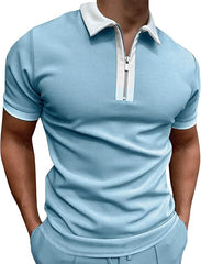 Mens Patchwork Zipper Short Sleeve Polo Shirts