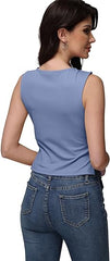 Strap Square Neck Pleated Tank Top