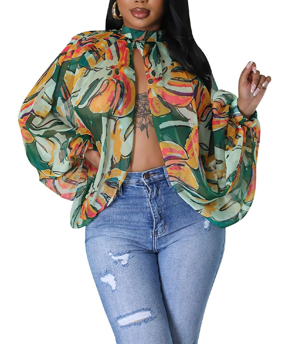 Bat Long Sleeve Chiffon Blouse