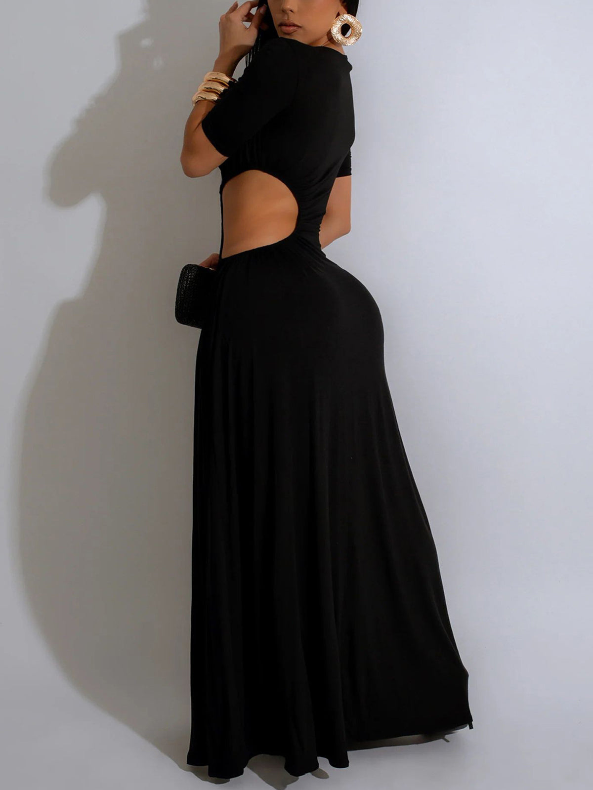 Cutout Ruched Slit Maxi Dress