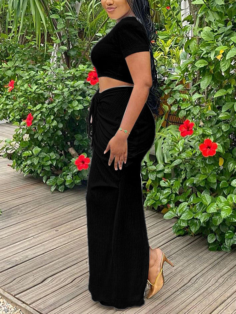 Two Pieces Crop Top Pleated Skirt Sets