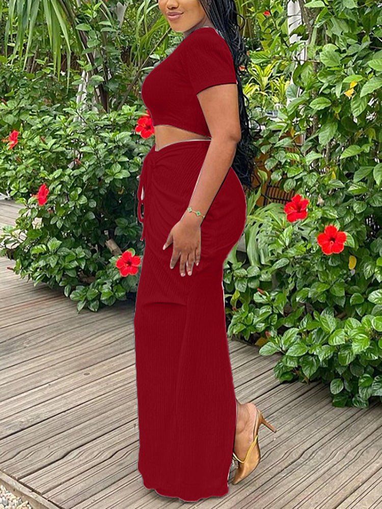 Two Pieces Crop Top Pleated Skirt Sets