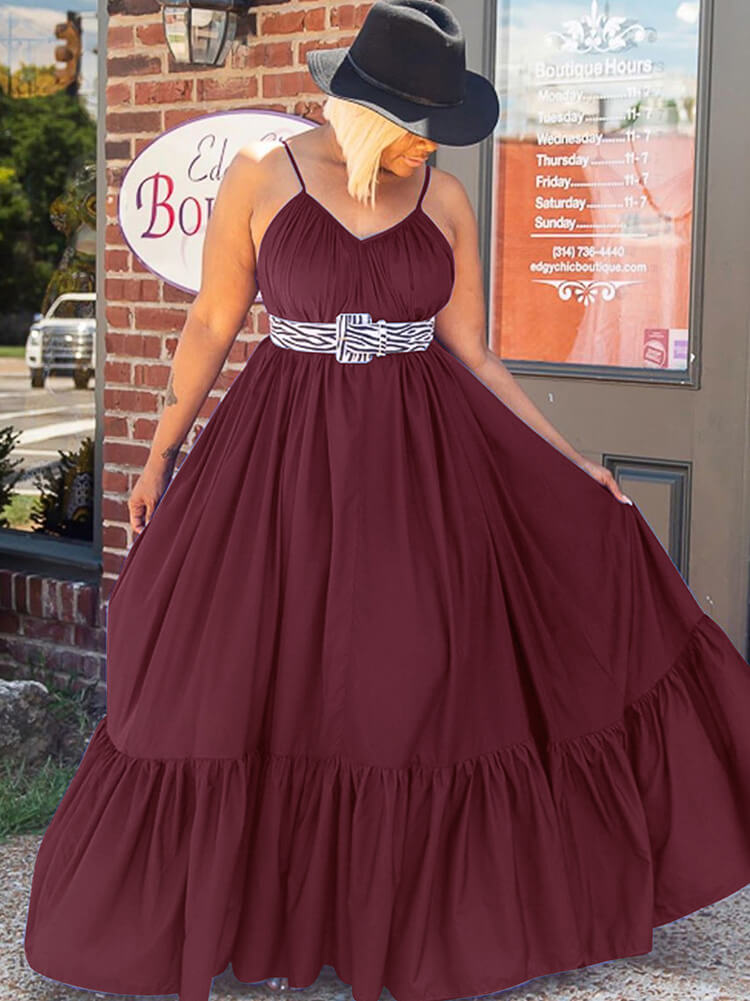 Plus Size Spaghetti Strap Ruffle Beach Maxi Swing Dress