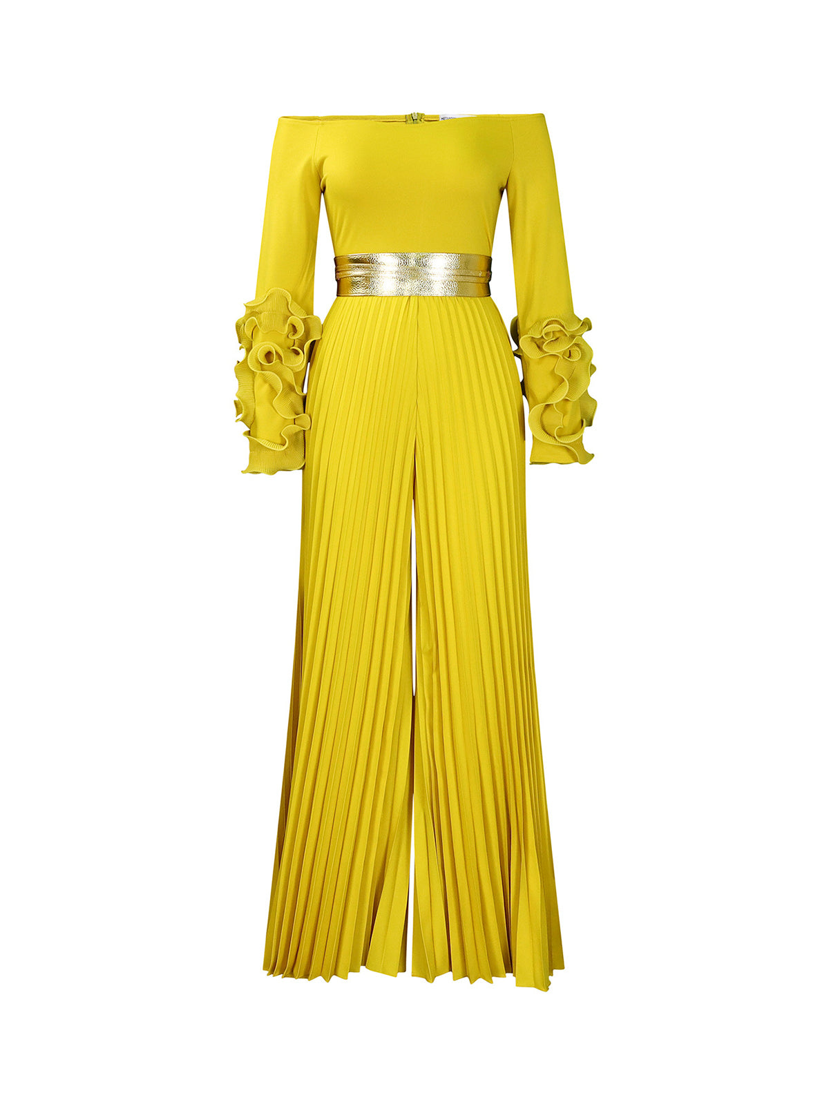 Off-Shoulder Ruffle Pleated Wide Leg Jumpsuit