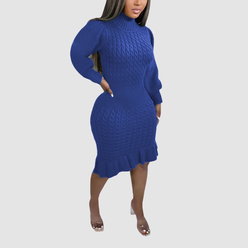 Ruffled Knitted Turtleneck Dress