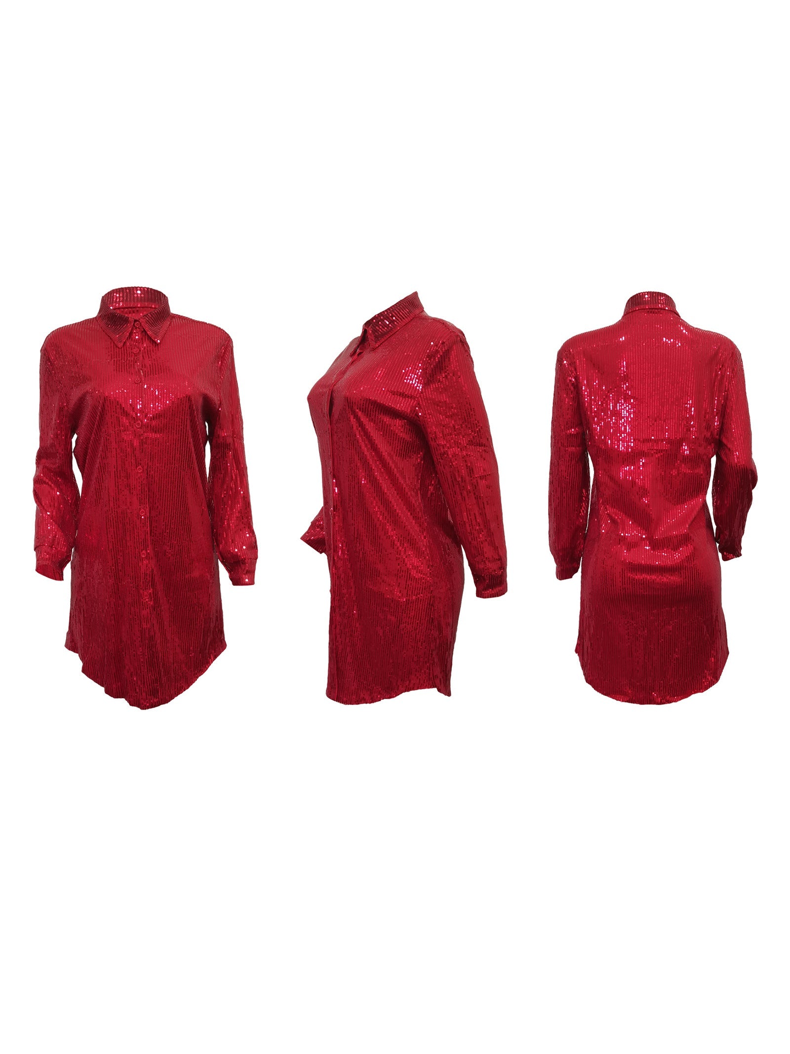 Sequins Long Sleeve Shirts Mini Dress
