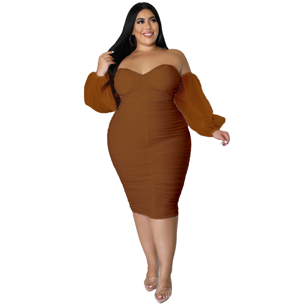 Plus Size Off Shoulder Bodycon Midi Dress