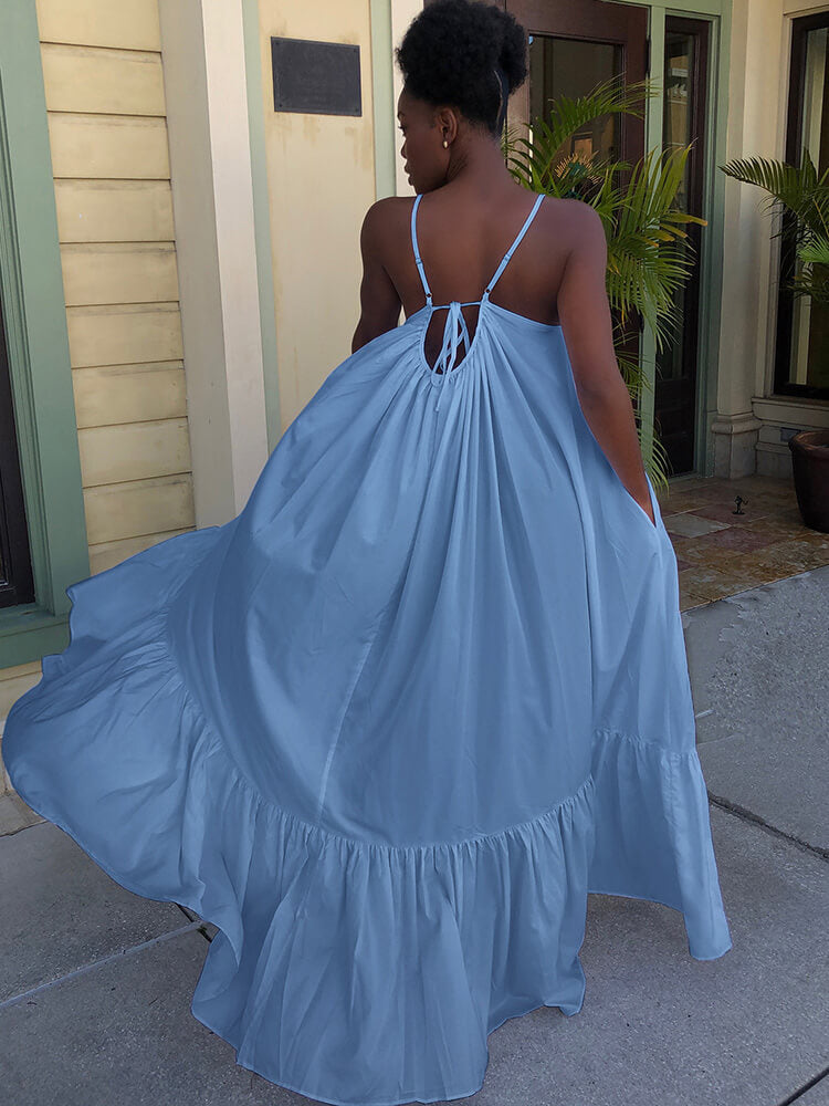 Plus Size Spaghetti Strap Ruffle Beach Maxi Swing Dress