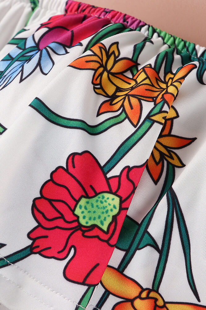 Off Shoulder Floral Rainbow Romper