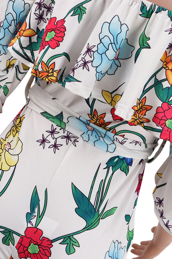 Off Shoulder Floral Rainbow Romper