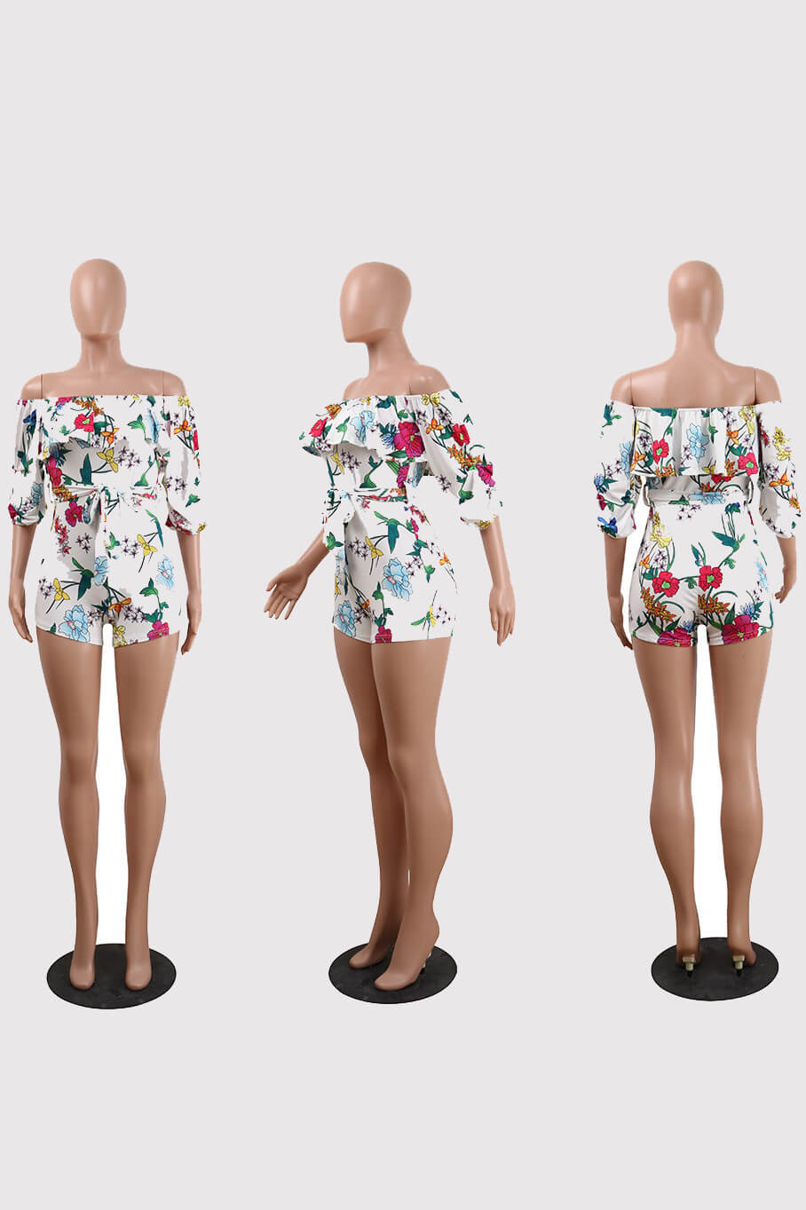 Off Shoulder Floral Rainbow Romper