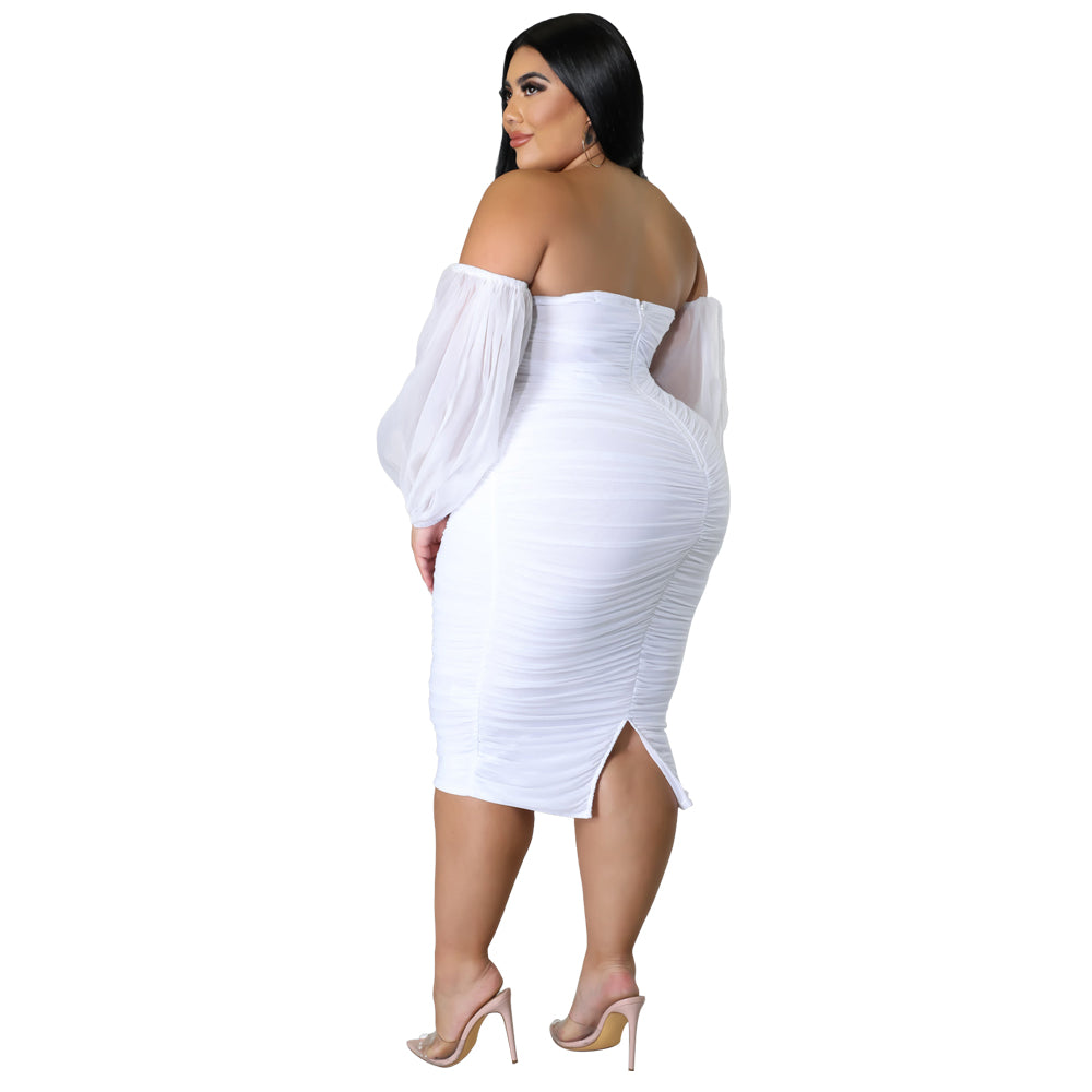 Plus Size Off Shoulder Bodycon Midi Dress