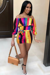 Off Shoulder Floral Rainbow Romper