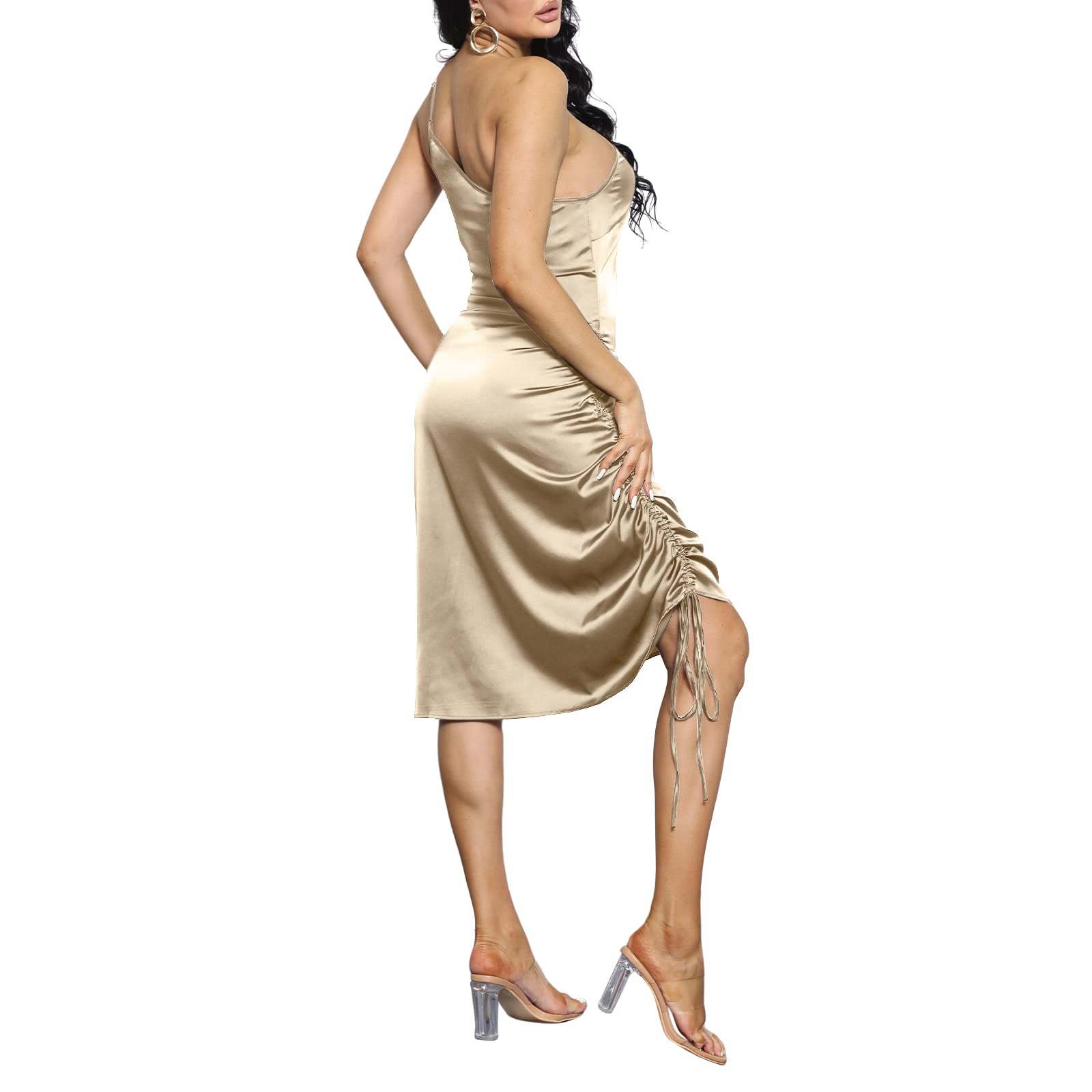 Spaghetti Strap Drawstring Ruched Dress