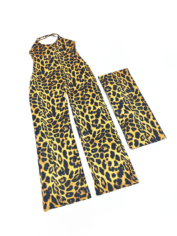Leopard Print Cami Jumpsuit with Headband