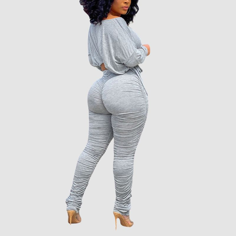 Drawstring Crop Top Pleated Pant Set