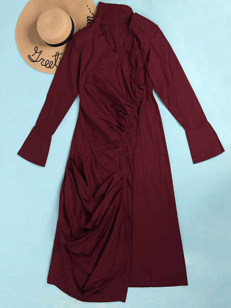 Long Sleeve V Neck Ruched Split Top