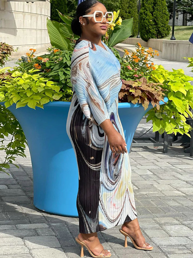 Bat Sleeve Floral Print Maxi Dress